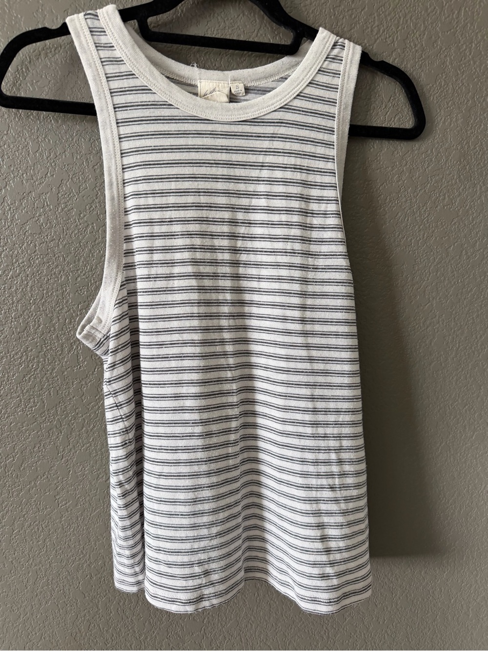 White Crow White Tank Top with Navy Stripes